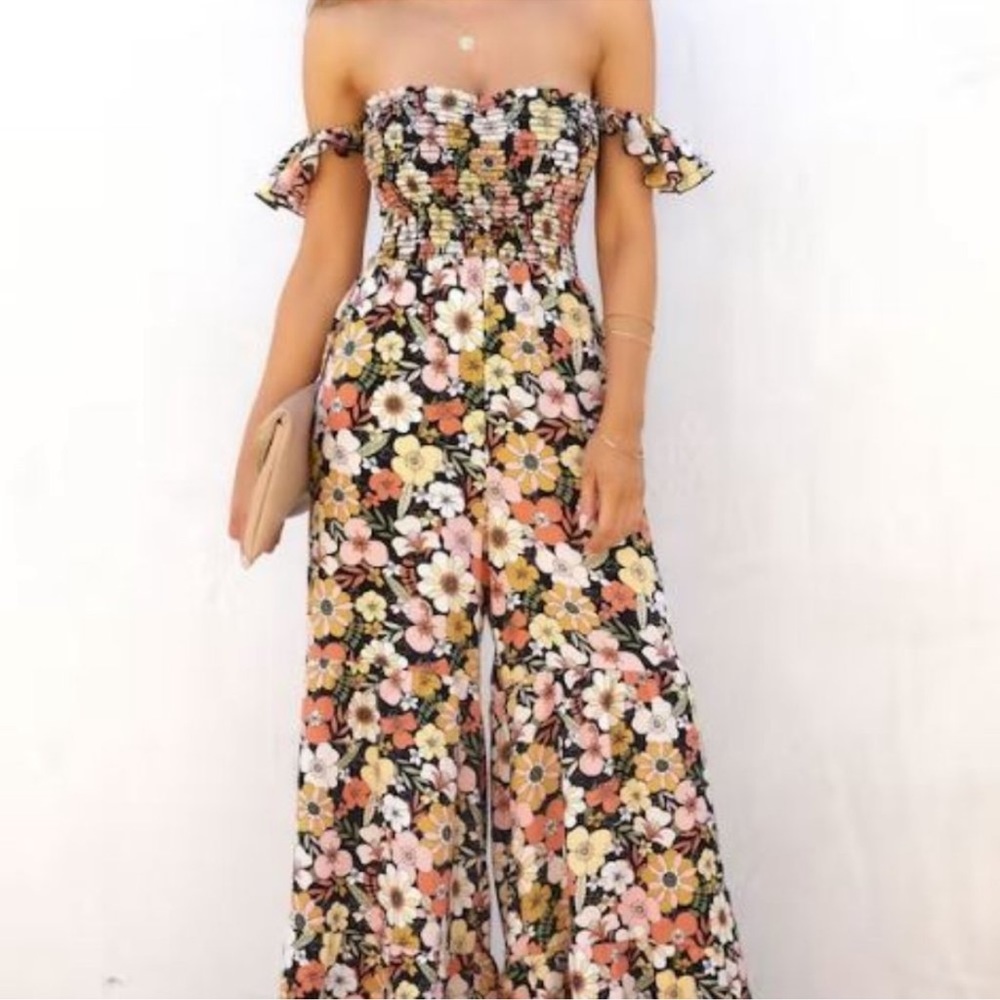 Onyx Garden Floral Pocketed Jumpsuit